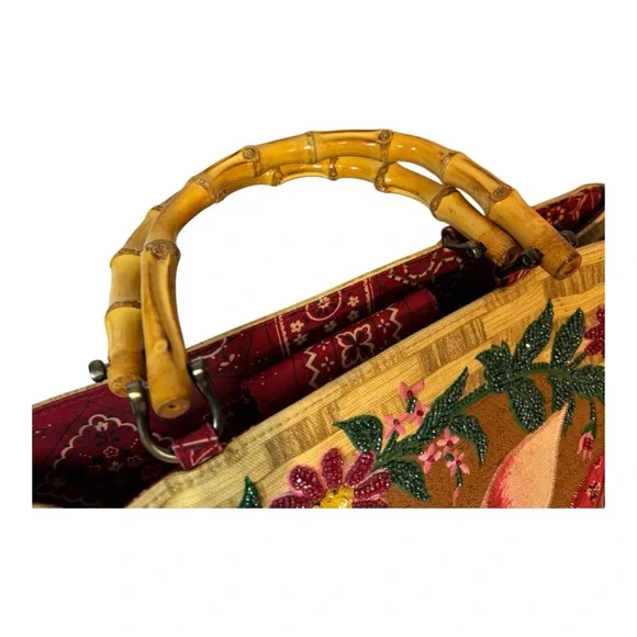 Vintage Isabella Fiore Handbags Bag Country Tan Beaded Pig Red Bandana Purse - Picture 6 of 8